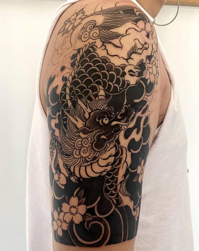 麒麟纹身图片_手臂老传统麒麟老传统纹身图案