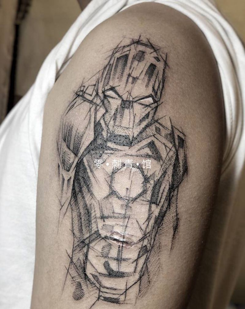 钢铁侠纹身图片_手臂New School纹身图案