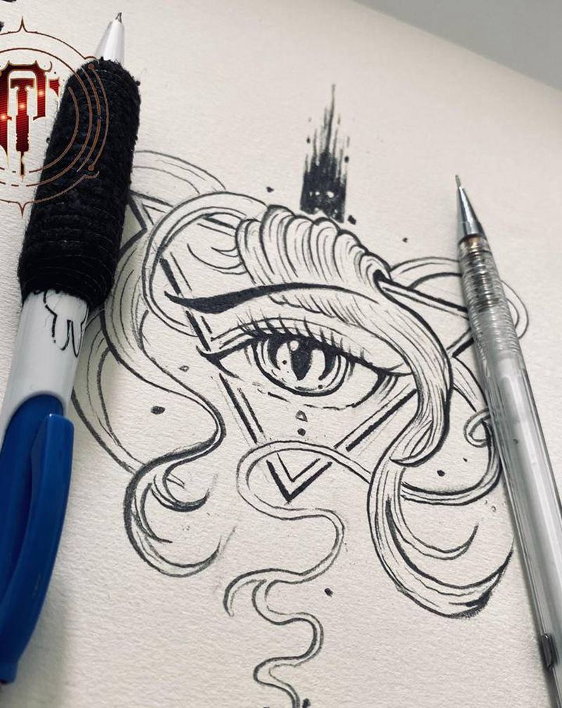 眼睛纹身图片_手臂腿部新传统设计稿眼睛纹身图案