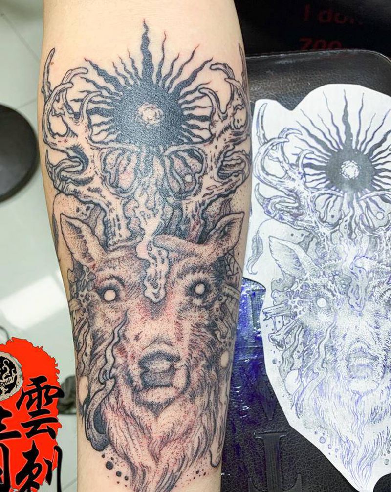 麋鹿纹身图片_手臂纹身图案