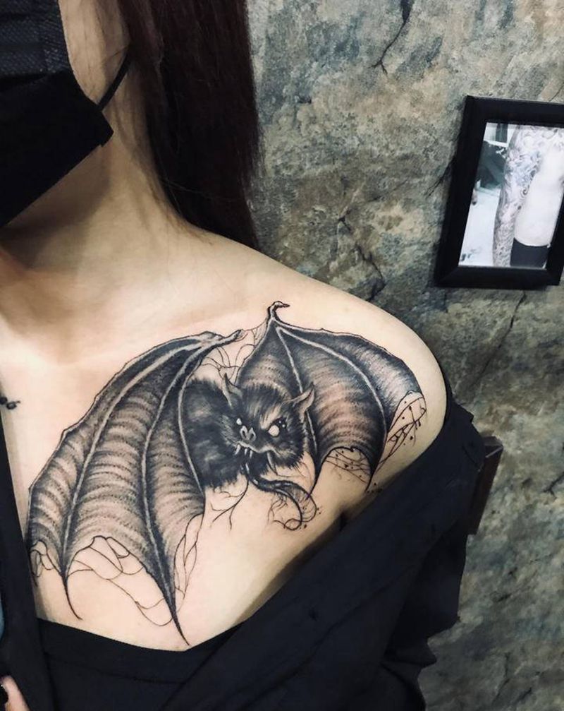 暗黑蝙蝠纹身图片_欧美写实纹身图案