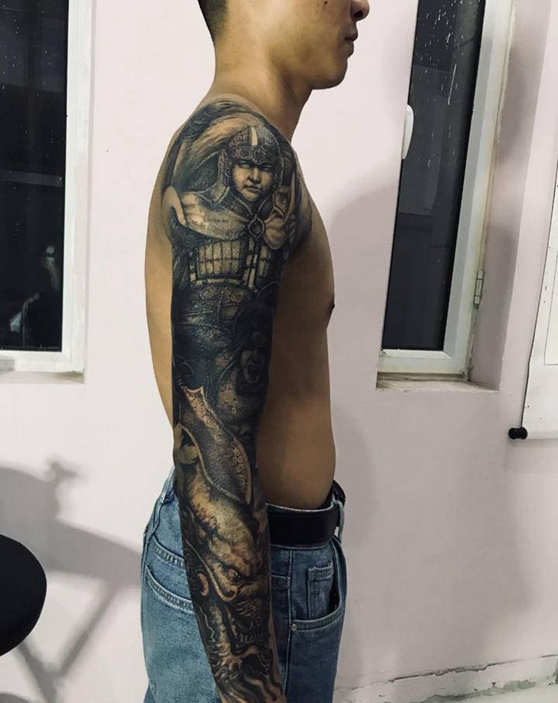 武将纹身图片_手臂欧美写实新传统纹身图案