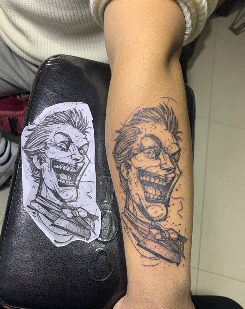 小丑纹身图片_手臂几何New School纹身图案