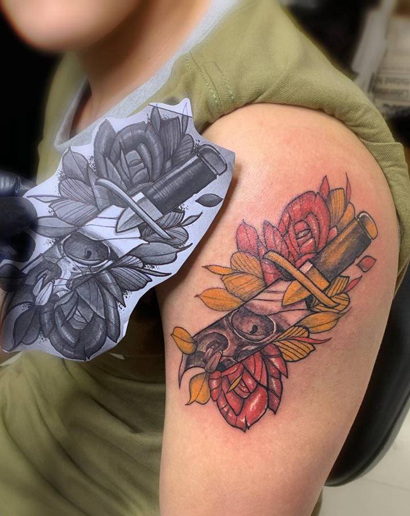 玫瑰纹身图片_手臂Old School纹身图案