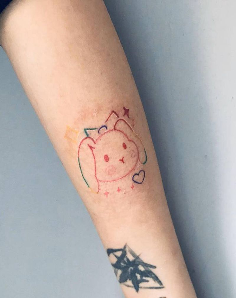 小兔纹身图片_水彩水墨纹身图案