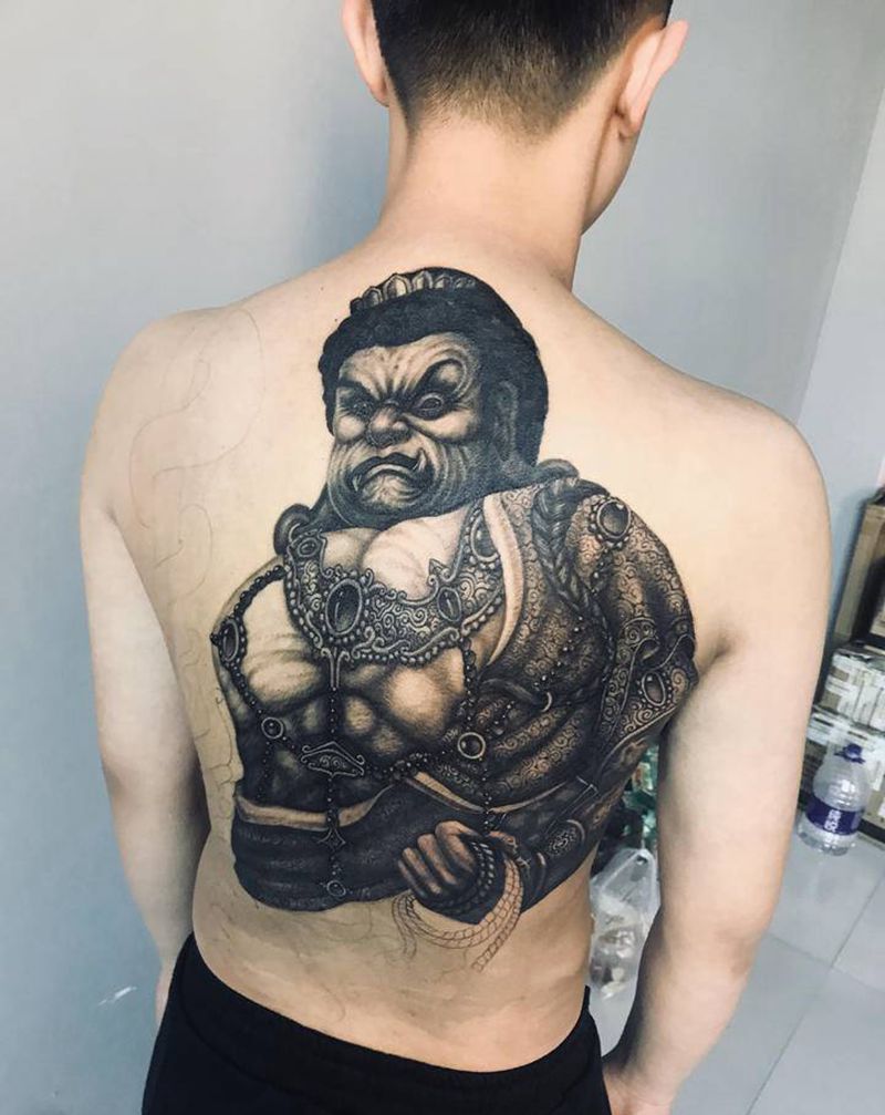 不动明王纹身图片_新传统欧美写实纹身图案