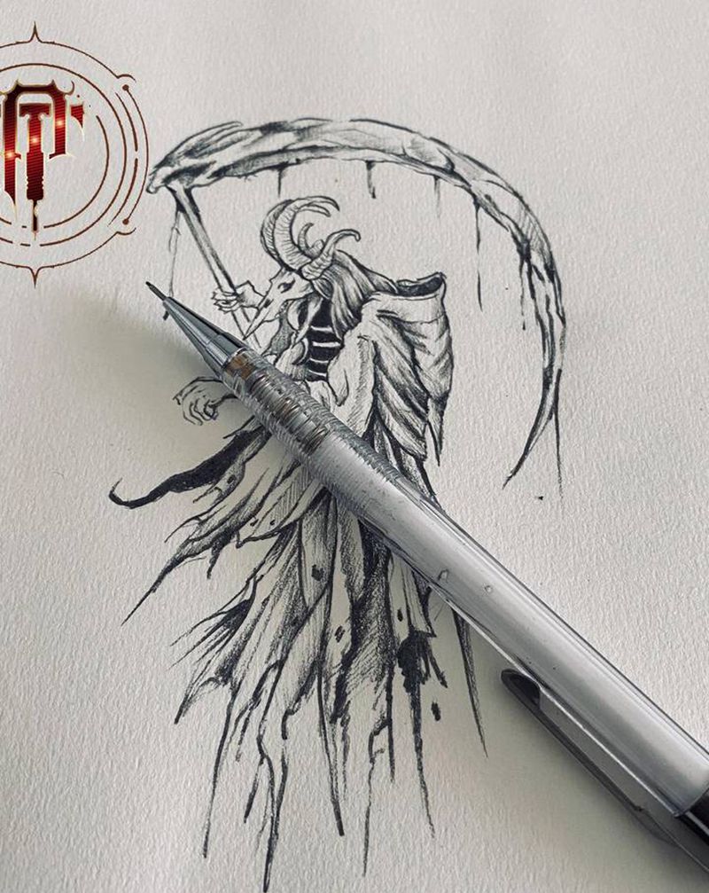 死神纹身图片_手臂新传统死神纹身图案