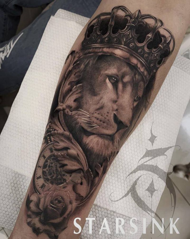 写实风格·狮纹身图片_手臂欧美写实狮子纹身图案