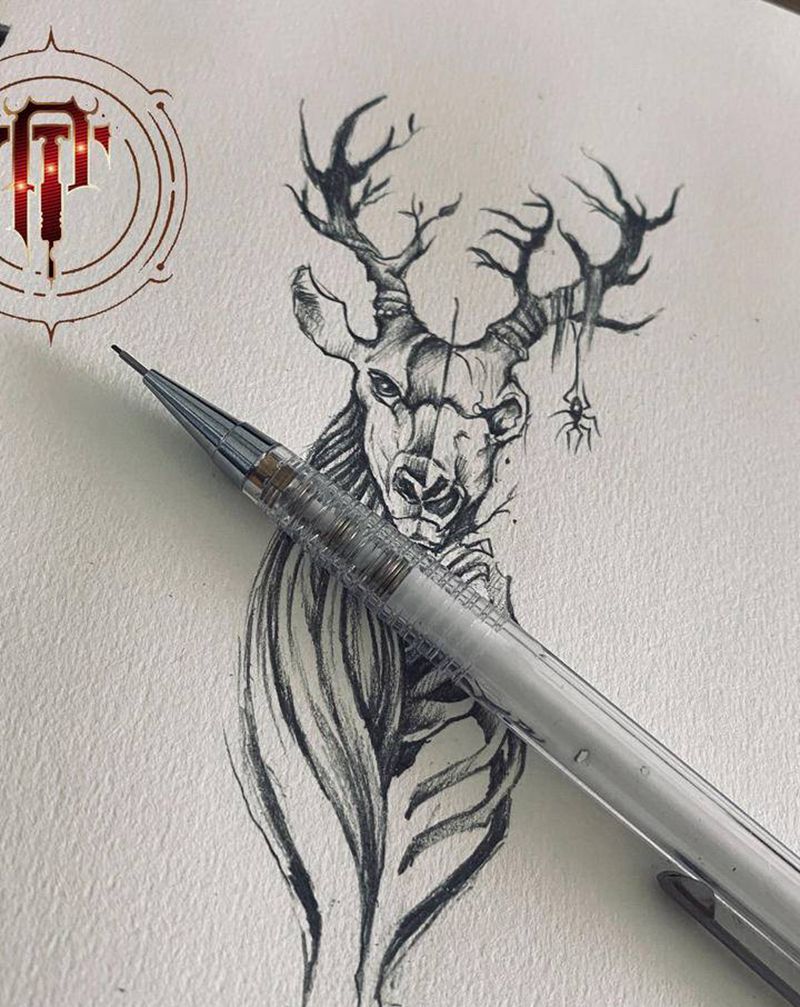 鹿纹身图片_手臂新传统鹿纹身图案