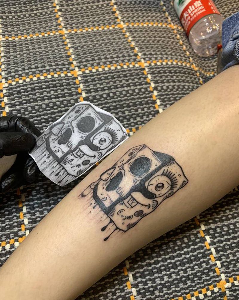 海绵bao bao纹身图片_腿部纹身图案