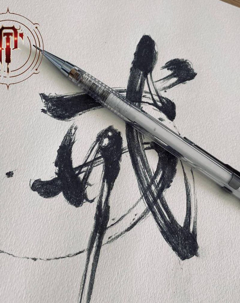 书法字体纹身图片_手臂花体字水墨书法戒纹身图案