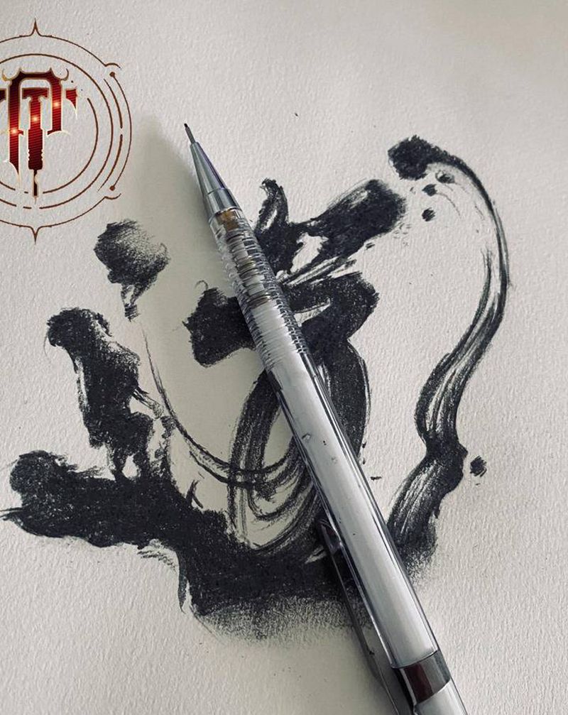 道纹身图片_手臂花体字水墨汉字书法道纹身图案