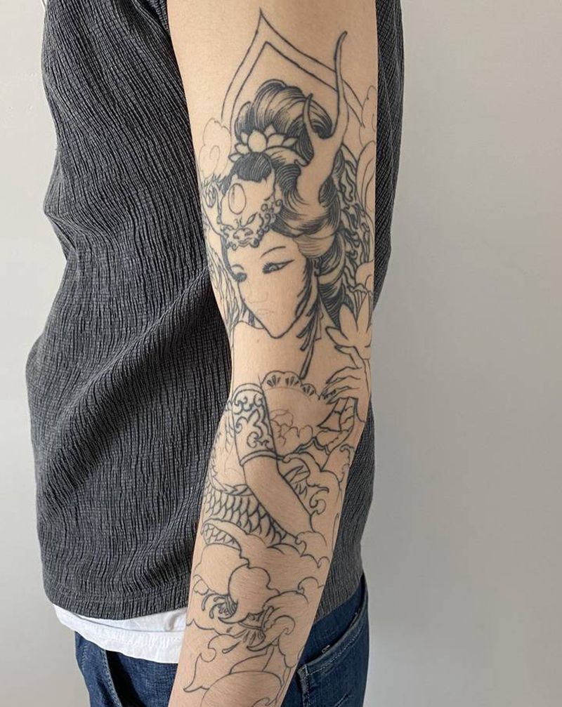 修改老作品纹身图片_手臂新传统龙女修改纹身图案