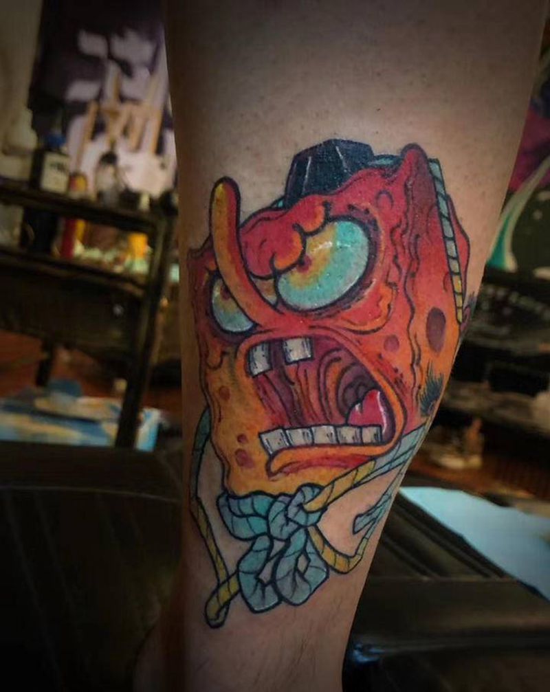 海绵宝宝纹身图片_腿部New School纹身图案