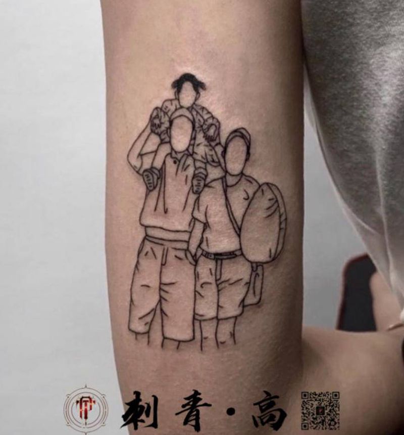 家庭照纹身图片_手臂几何家庭照纹身图案