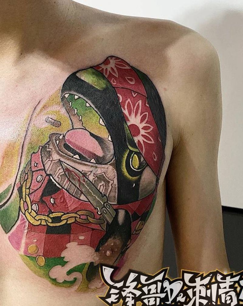 海豚纹身图片_胸部New School纹身图案