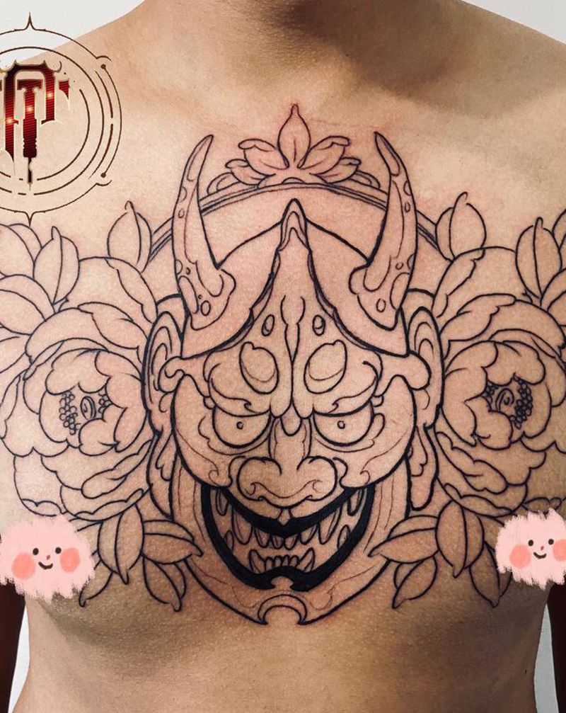 花胸般若纹身图片_胸部新传统花胸般若纹身图案