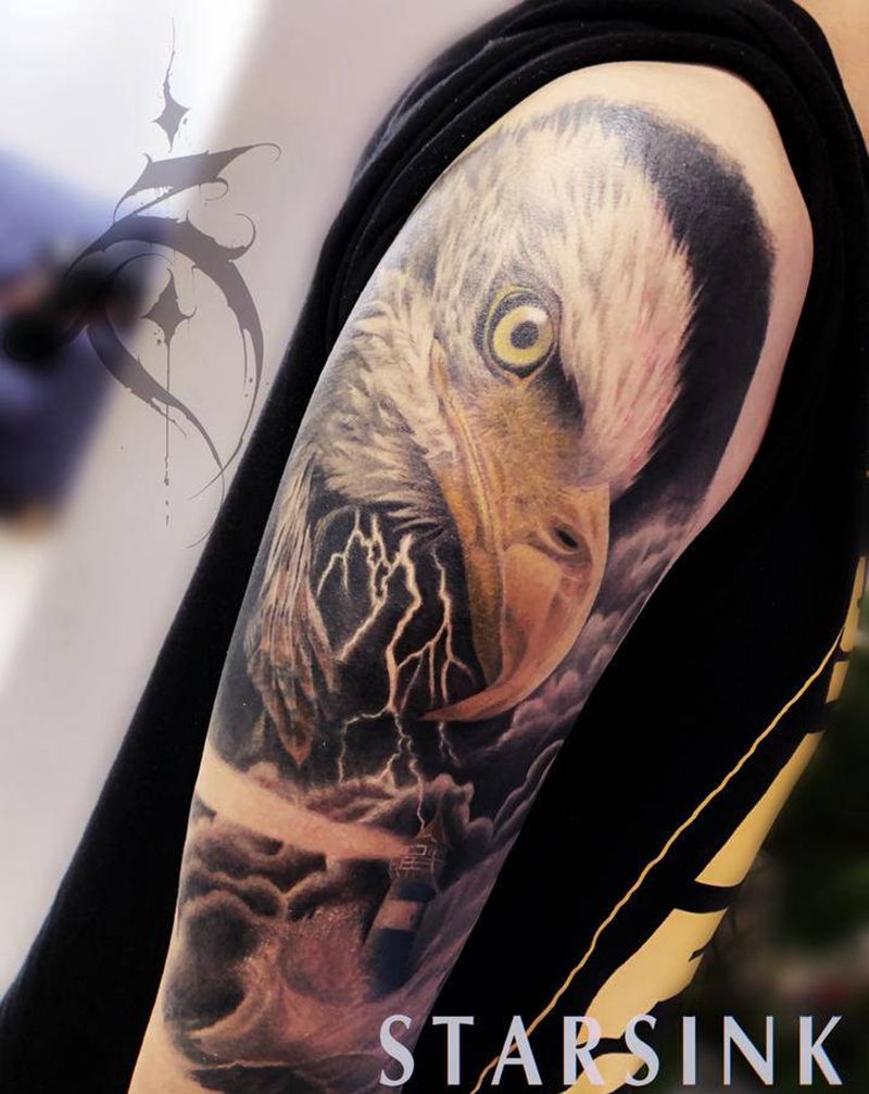 写实风格·鹰纹身图片_手臂欧美写实鹰纹身图案