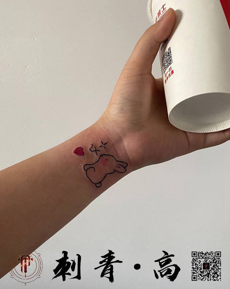 小兔子纹身图片_手臂新传统兔子纹身图案