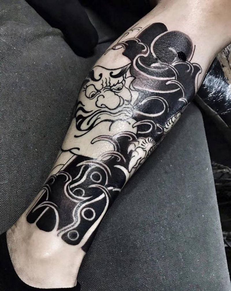 老传统包小腿纹身图片_腿部老传统纹身图案