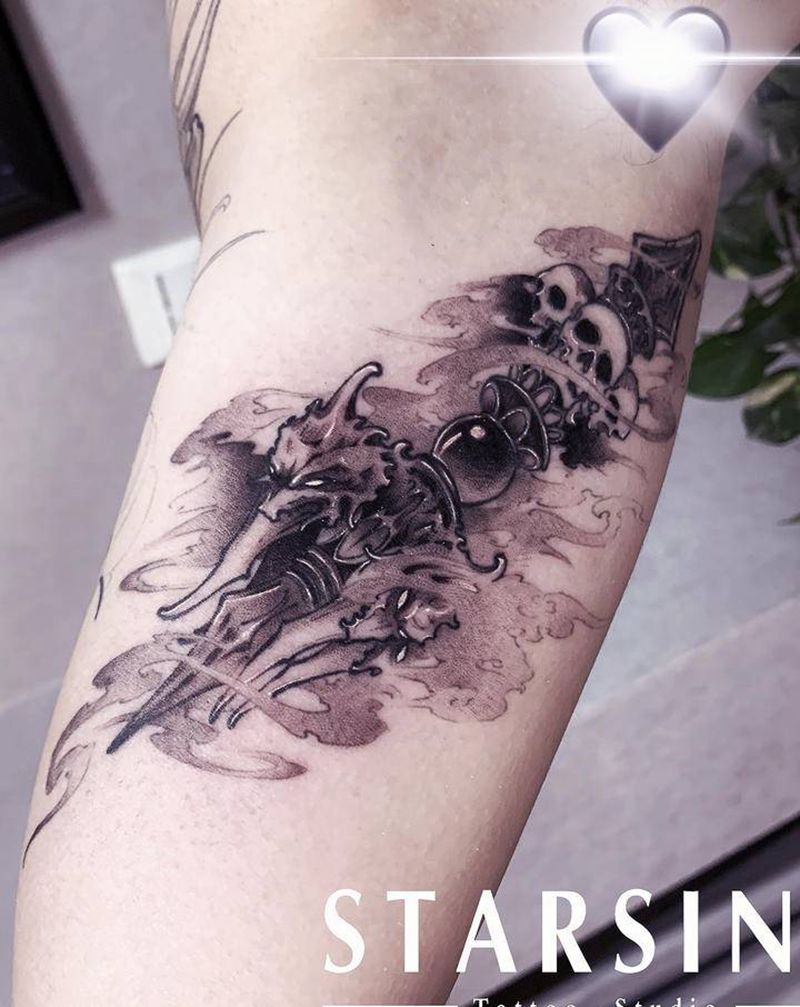 新传统风格·降魔杵纹身图片_手臂新传统降魔杵纹身图案