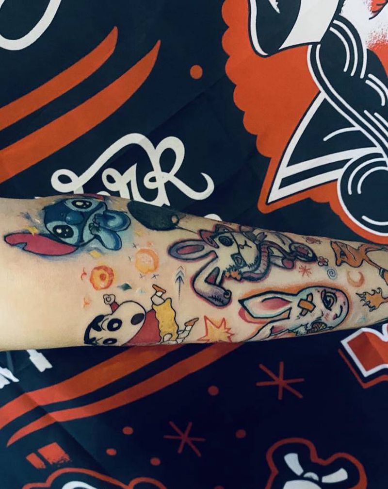 卡通拼接纹身图片_手臂欧美写实纹身图案