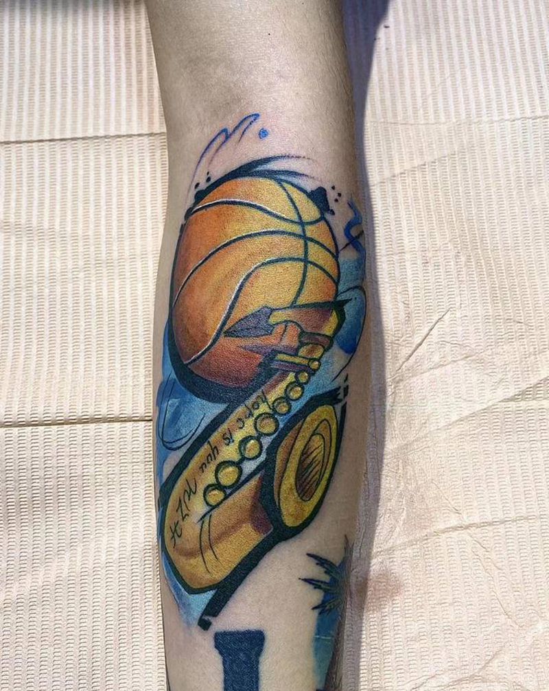 篮球纹身图片_手臂水彩New School纹身图案