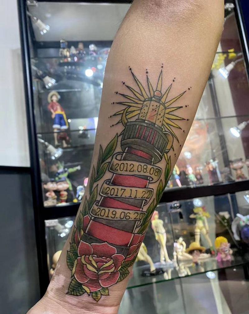 灯塔纹身图片_手臂New School纹身图案