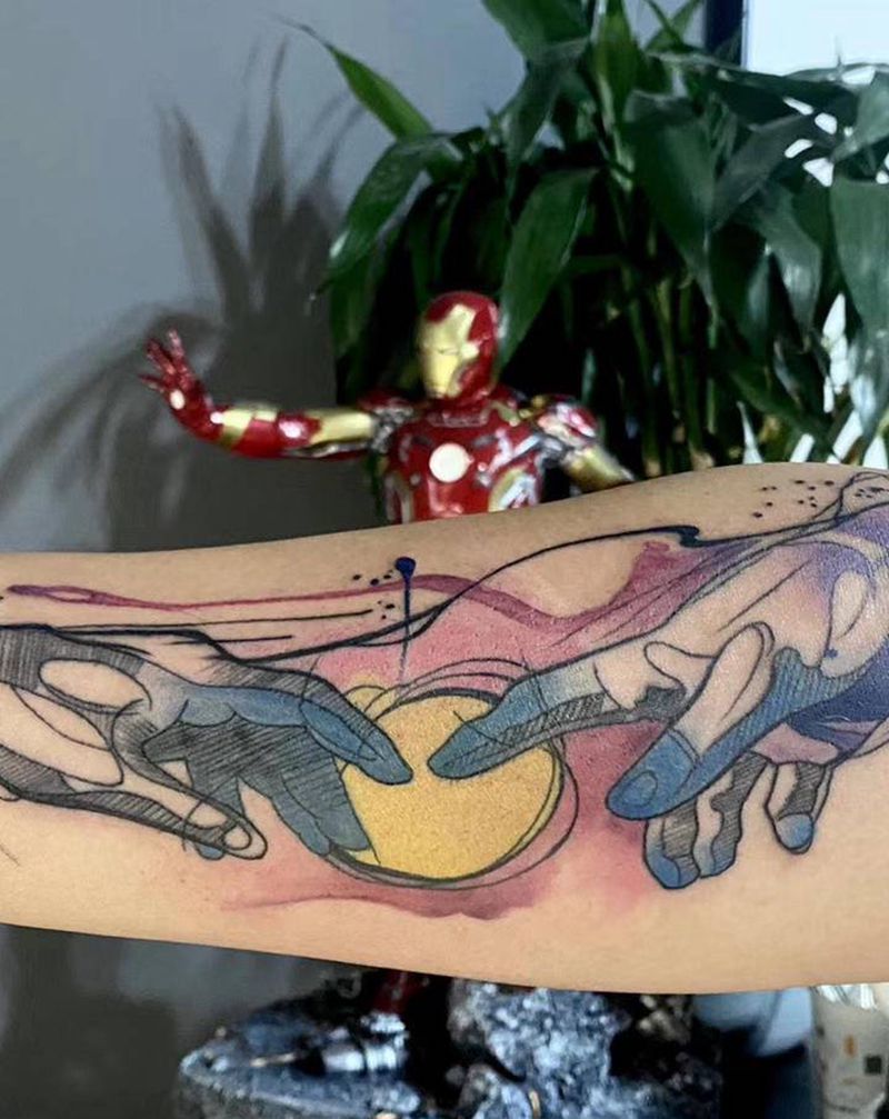 手纹身图片_手臂New School水彩纹身图案