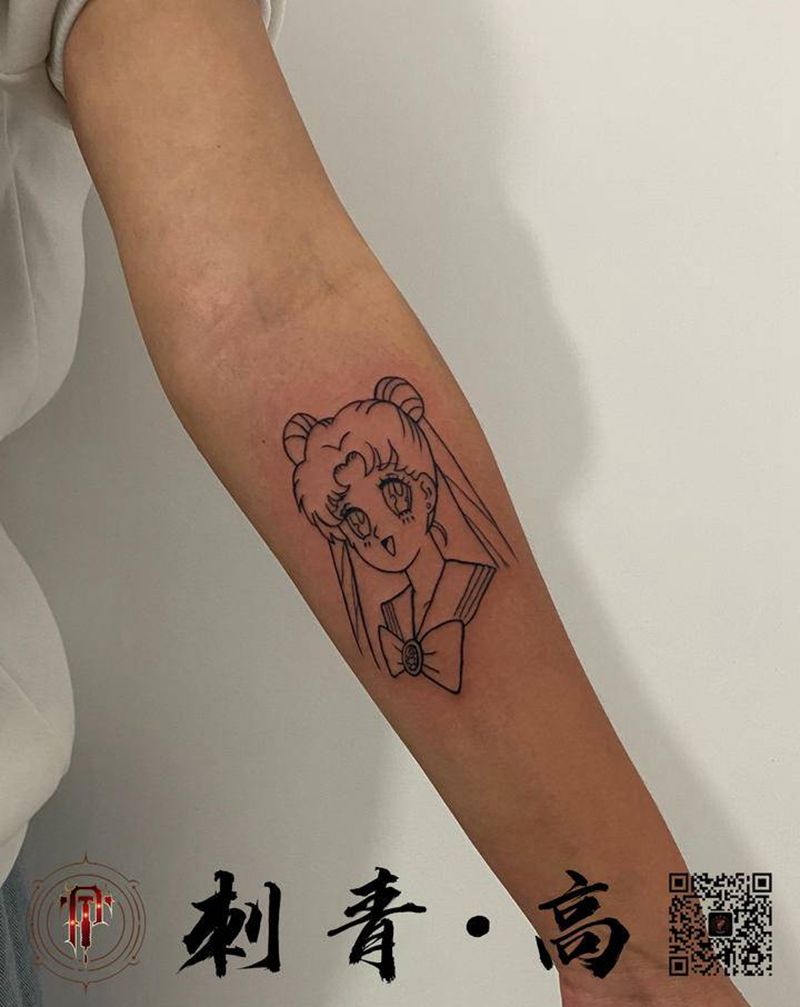 美少女战士纹身图片_手臂几何美少女纹身图案