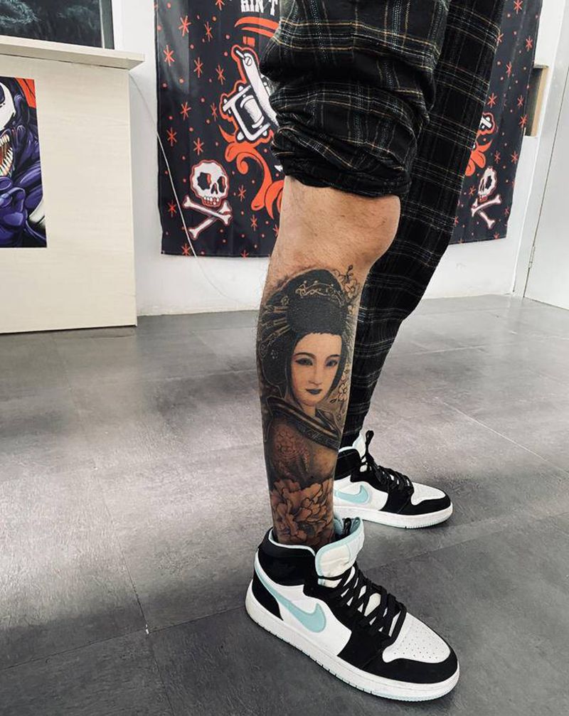 艺妓纹身图片_新传统纹身图案