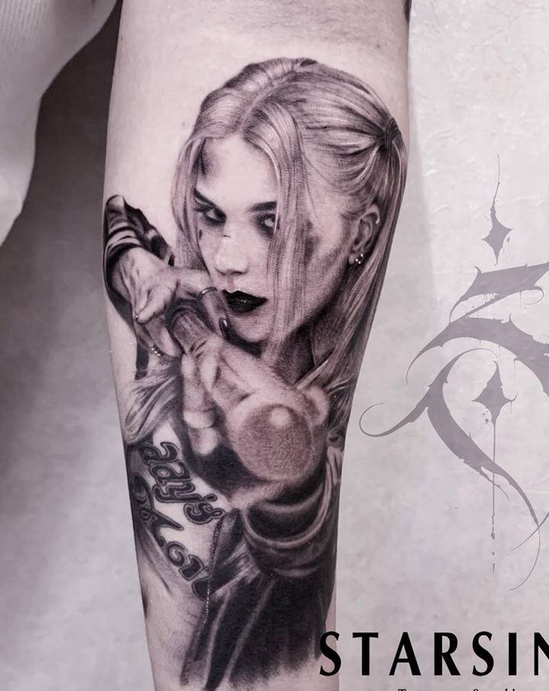 写实风格·奎因纹身图片_手臂欧美写实小丑女纹身图案