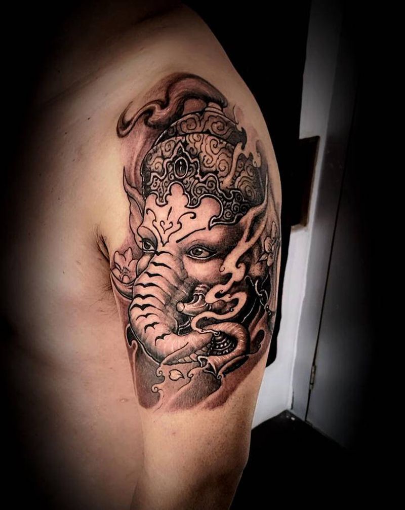 象神纹身图片_手臂欧美写实新传统纹身图案