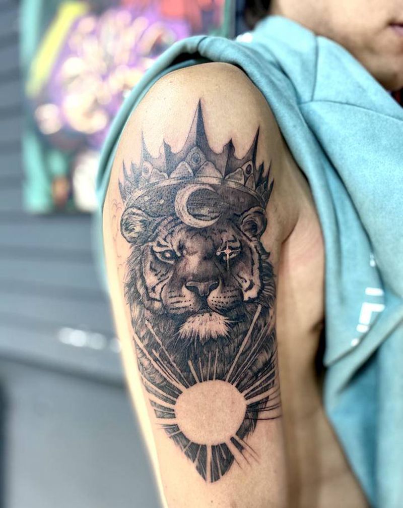 老虎纹身图片_手臂欧美写实纹身图案