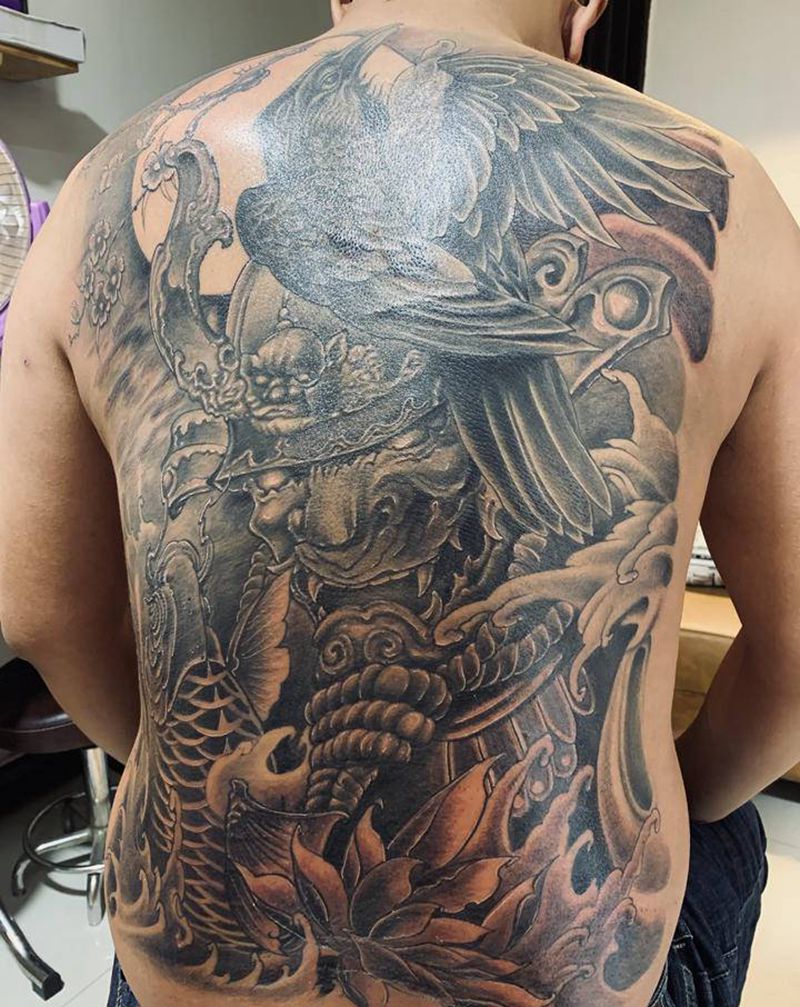 新传统鬼武士纹身图片_背部新传统纹身图案