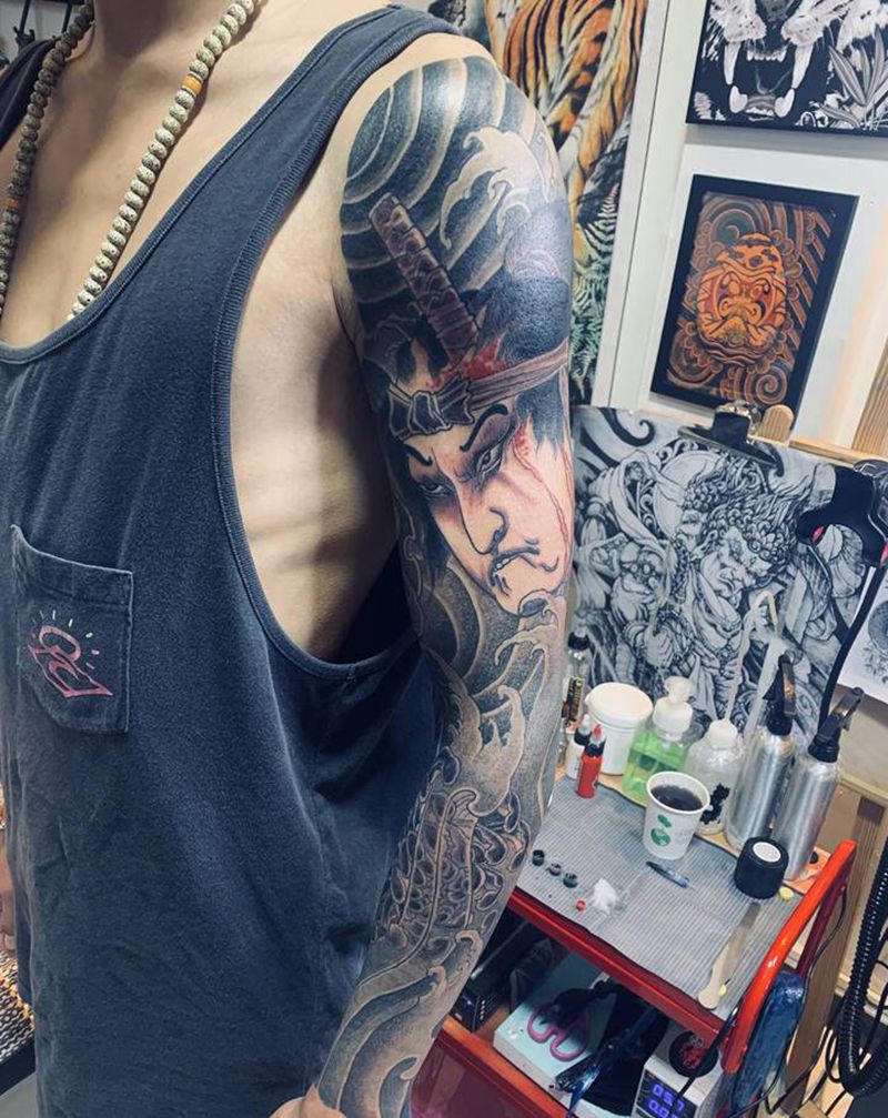 日式生首老传统花臂纹身图片_手臂老传统纹身图案