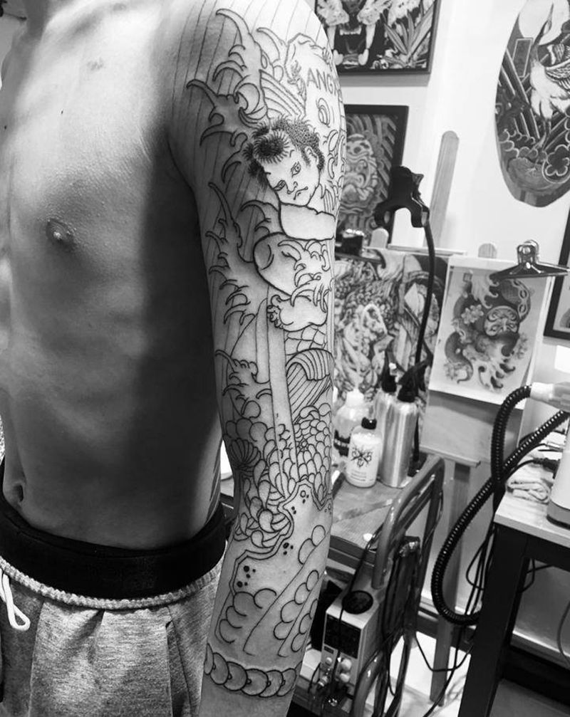 日式七分老传统 未完纹身图片_手臂老传统纹身图案