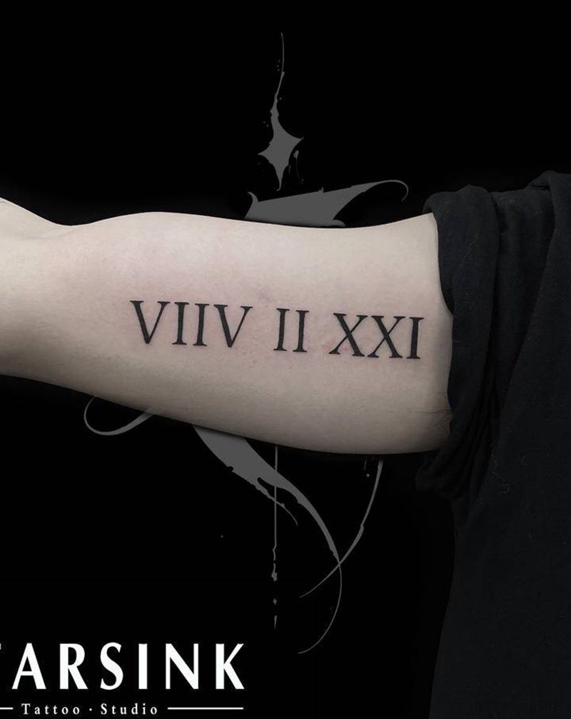 小清新·罗马数字纹身图片_手臂花体字罗马数字纹身图案