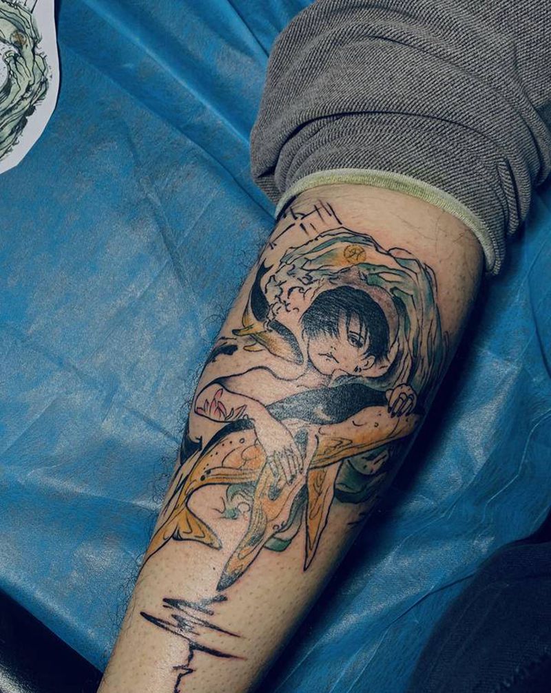 双鱼座纹身图片_腿部纹身图案