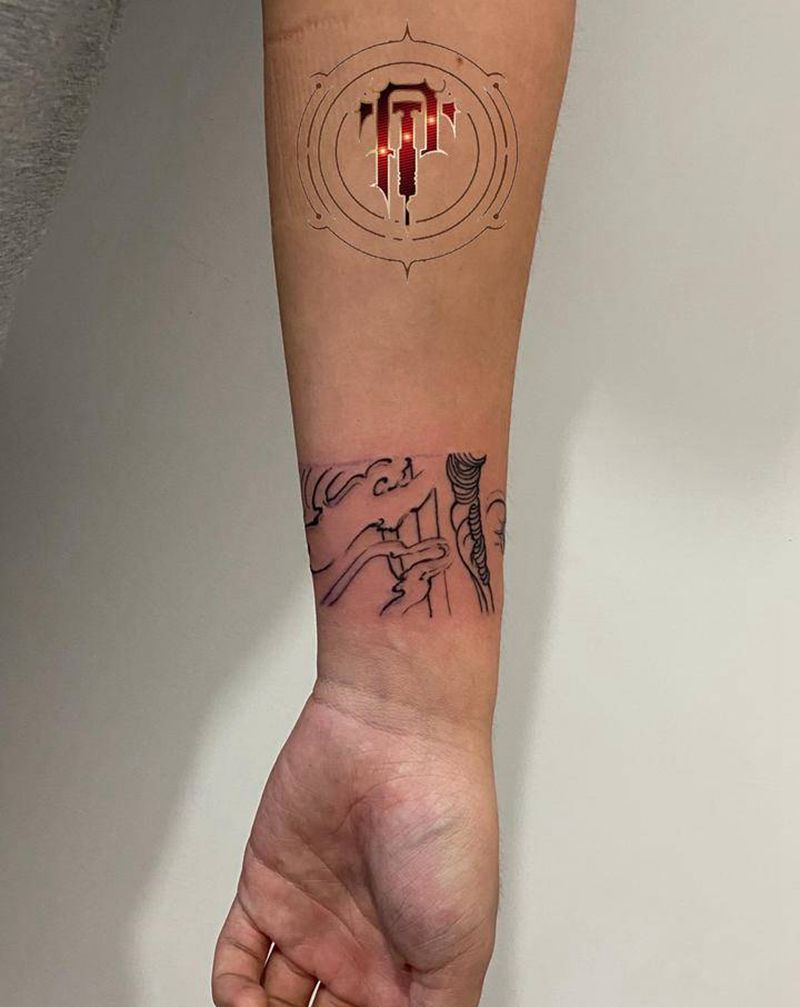 臂环纹身图片_手臂新传统臂环一念之间不动明王纹身图案