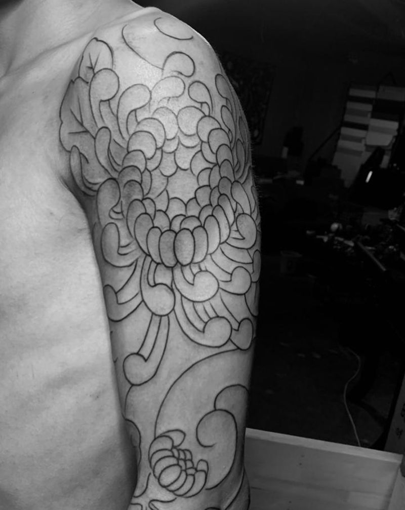 老传统花臂线条纹身图片_手臂纹身图案