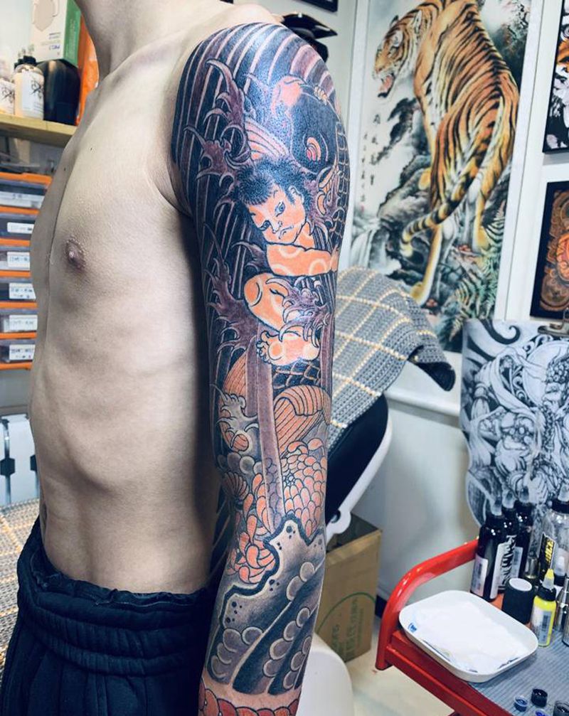 老传统七分臂纹身图片_手臂老传统新传统纹身图案