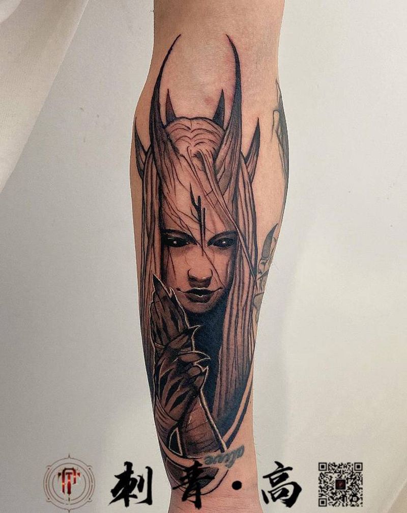 Black work -魔女纹身图片_手臂欧美写实暗黑女郎小臂纹身图案