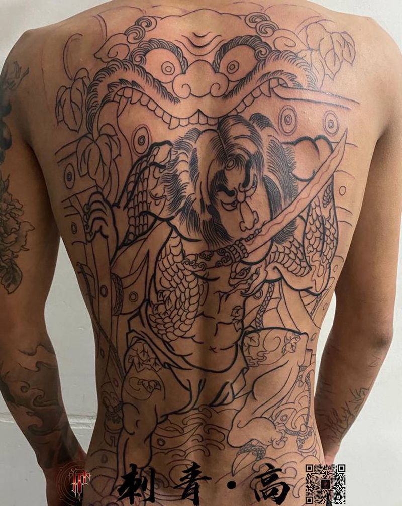 张顺破水门纹身图片_背部老传统张顺破水门老传统满背纹身图案