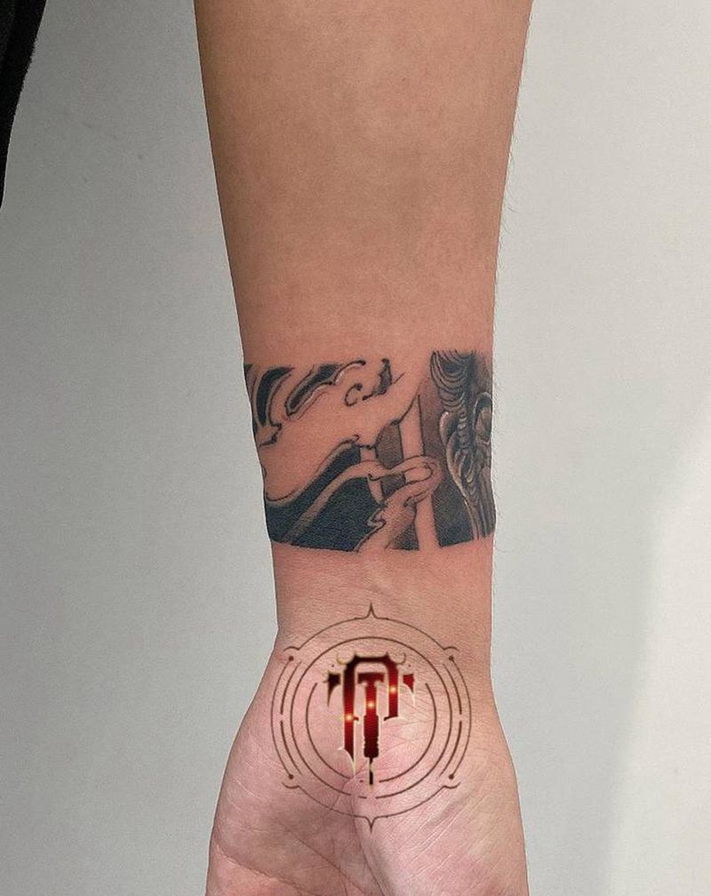 一念之间纹身图片_手臂新传统臂环一念之间不动明王纹身图案
