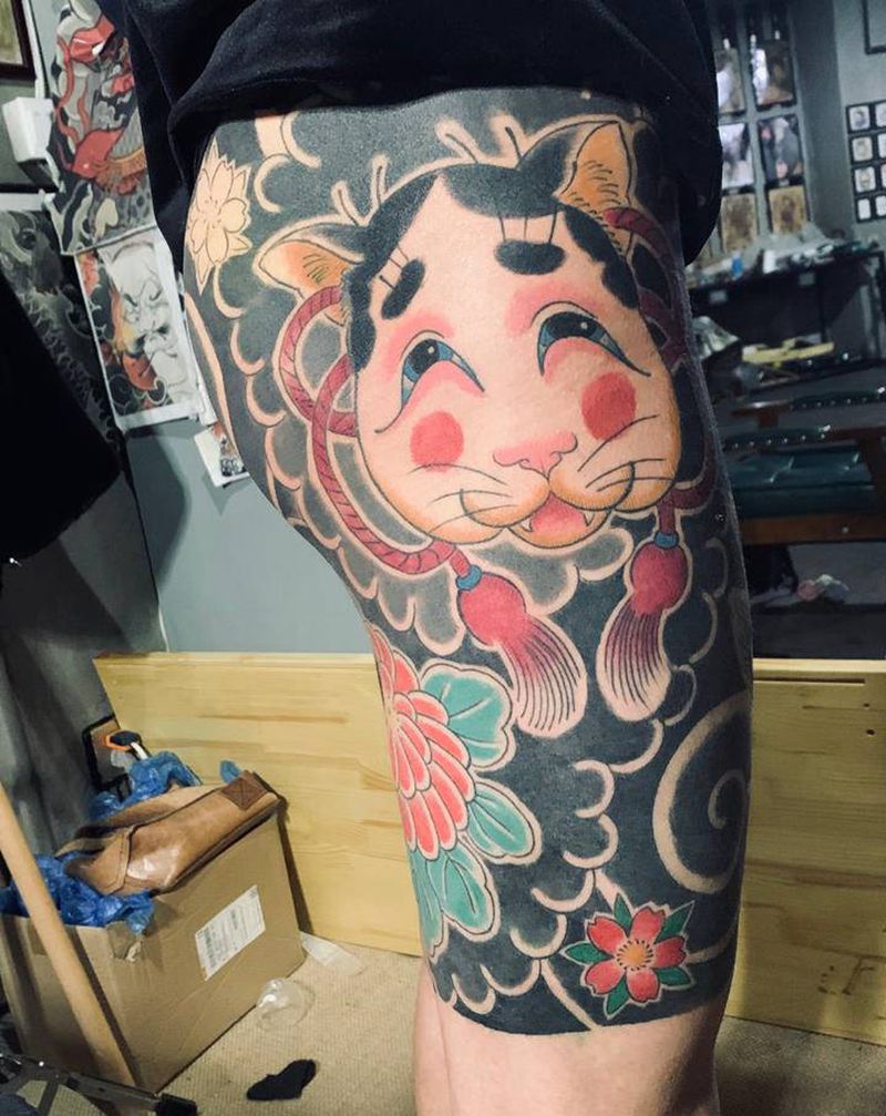 老传统大短裤纹身图片_腿部老传统纹身图案