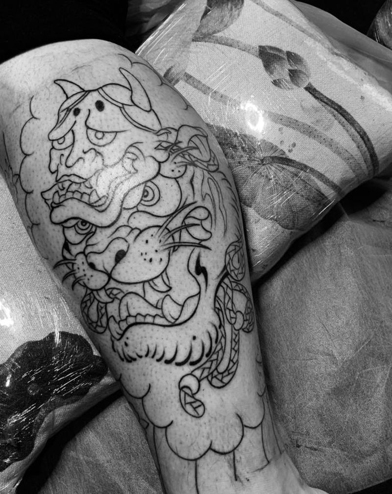 老传统包小腿纹身图片_腿部老传统纹身图案