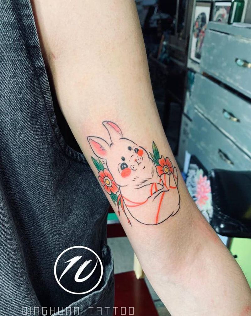 缚绳小兔纹身图片_手臂几何纹身图案