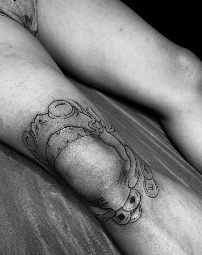 蛙纹身图片_腿部新传统纹身图案