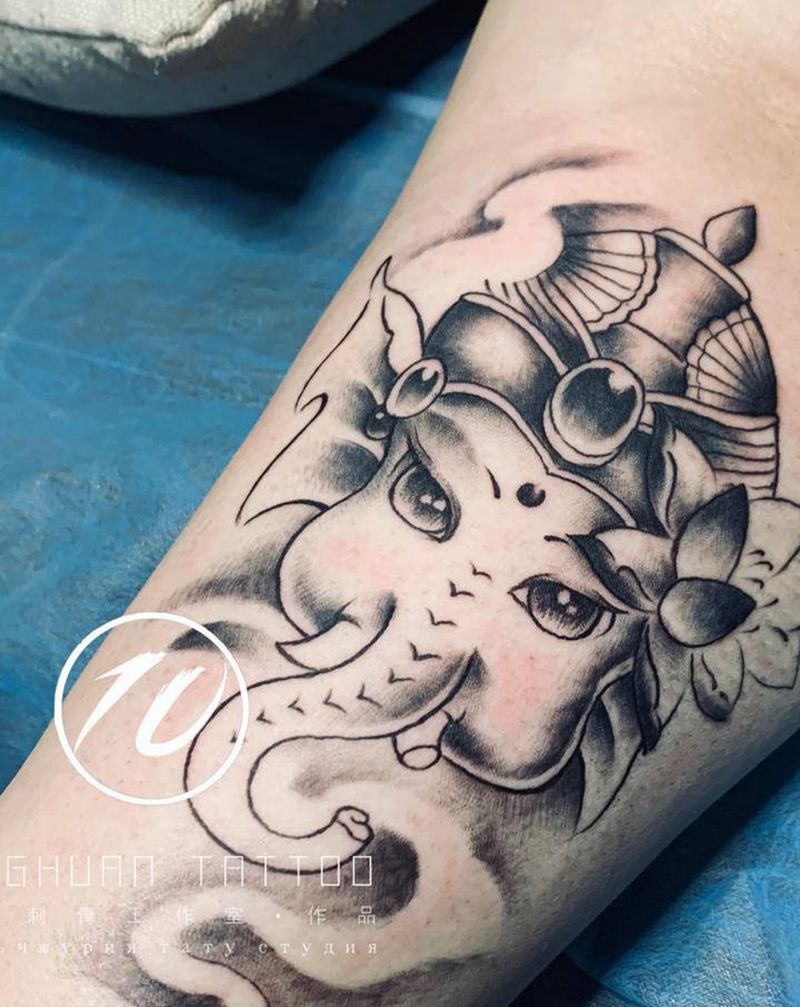 小象神纹身图片_手臂新传统纹身图案